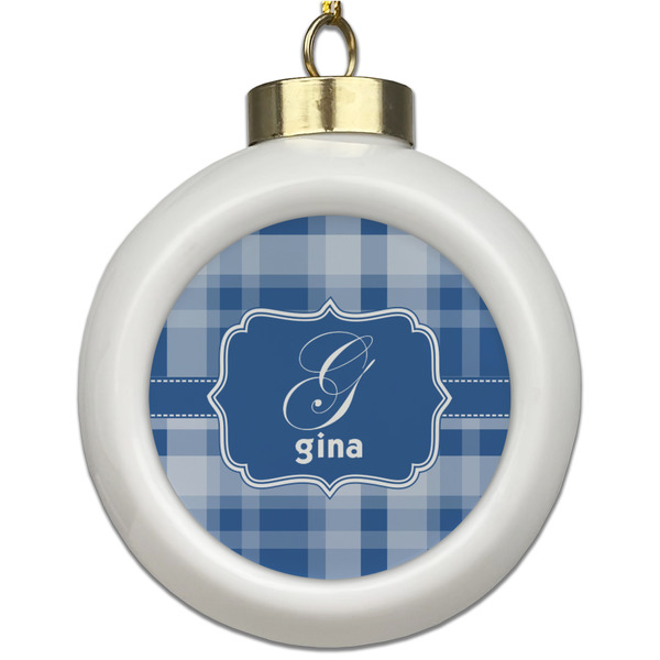 Custom Plaid Ceramic Ball Ornament (Personalized)