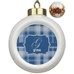 Plaid Ceramic Ball Ornaments - Poinsettia Garland (Personalized)