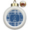 Plaid Ceramic Christmas Ornament - Poinsettias (Front View)