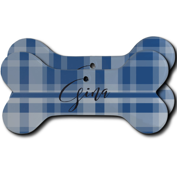 Custom Plaid Ceramic Dog Ornament - Front & Back w/ Name and Initial