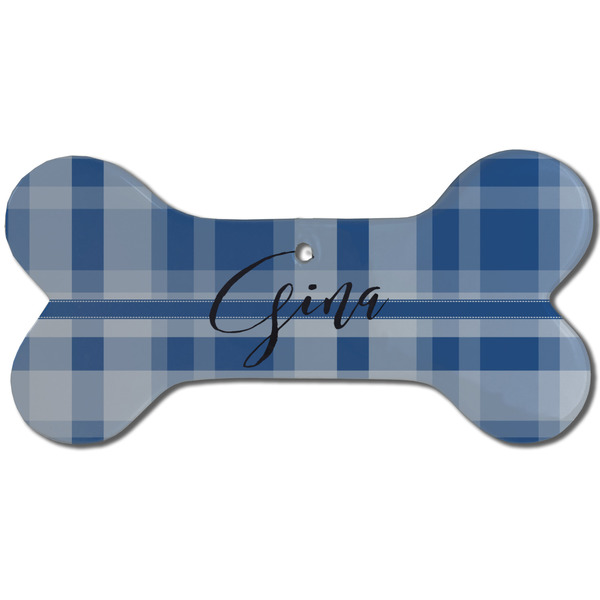 Custom Plaid Ceramic Dog Ornament - Front w/ Name and Initial