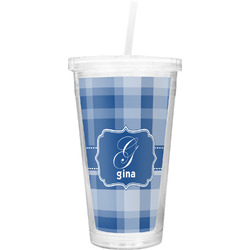 Plaid Double Wall Tumbler with Straw (Personalized)