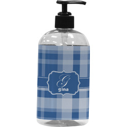 Plaid Plastic Soap / Lotion Dispenser (16 oz - Large - Black) (Personalized)