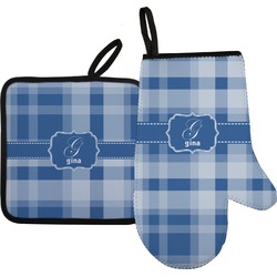 Plaid Right Oven Mitt & Pot Holder Set w/ Name and Initial