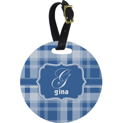 Plaid Plastic Luggage Tag - Round (Personalized)