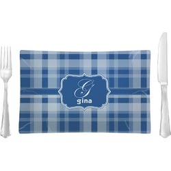 Plaid Rectangular Glass Lunch / Dinner Plate - Single or Set (Personalized)