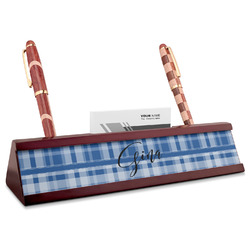 Plaid Red Mahogany Nameplate with Business Card Holder (Personalized)