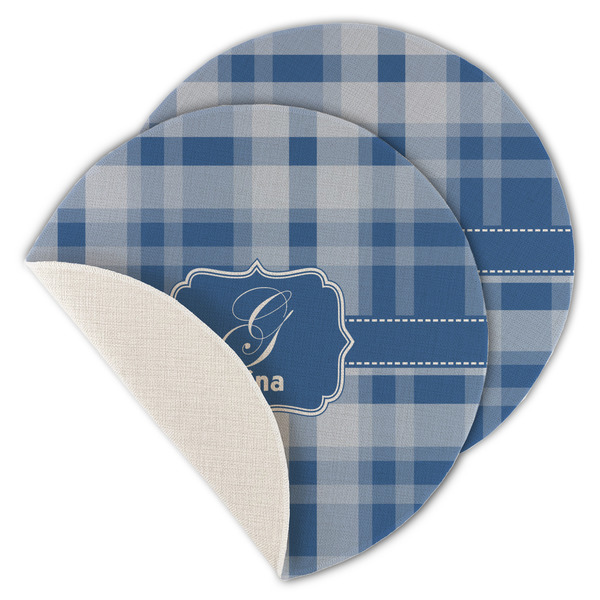 Custom Plaid Round Linen Placemat - Single Sided - Set of 4 (Personalized)