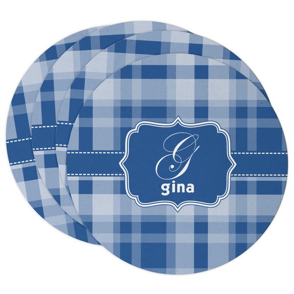 Custom Plaid Round Paper Coasters w/ Name and Initial