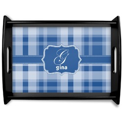 Plaid Black Wooden Tray - Large (Personalized)