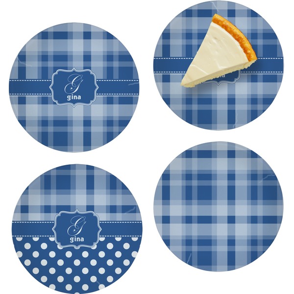 Custom Plaid Set of 4 Glass Appetizer / Dessert Plate 8" (Personalized)