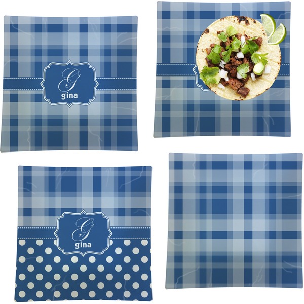 Custom Plaid Set of 4 Glass Square Lunch / Dinner Plate 9.5" (Personalized)