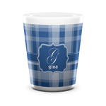 Plaid Ceramic Shot Glass - 1.5 oz - White - Single (Personalized)