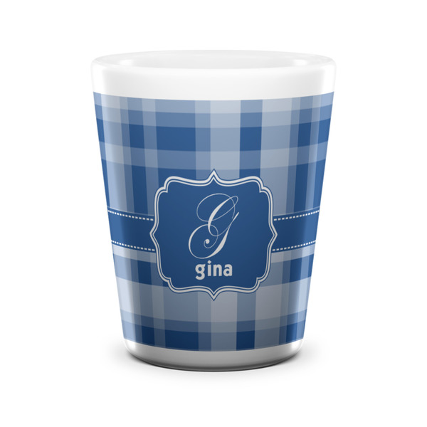 Custom Plaid Ceramic Shot Glass - 1.5 oz - White - Single (Personalized)