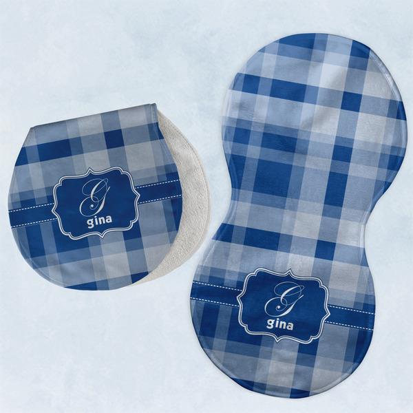 Custom Plaid Burp Pads - Velour - Set of 2 w/ Name and Initial