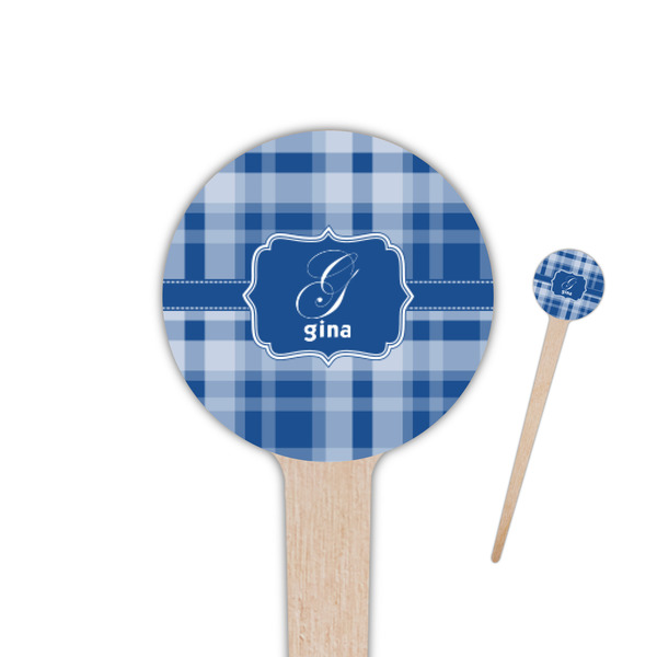 Custom Plaid 4" Round Wooden Food Picks - Single Sided (Personalized)