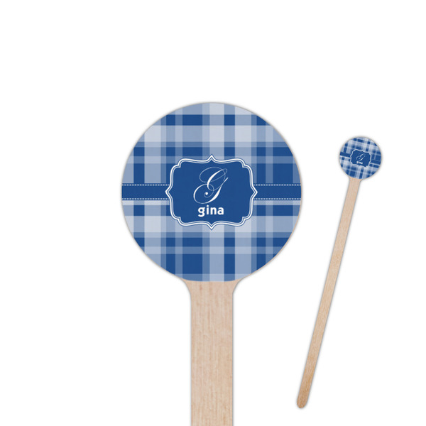 Custom Plaid 7.5" Round Wooden Stir Sticks - Single Sided (Personalized)