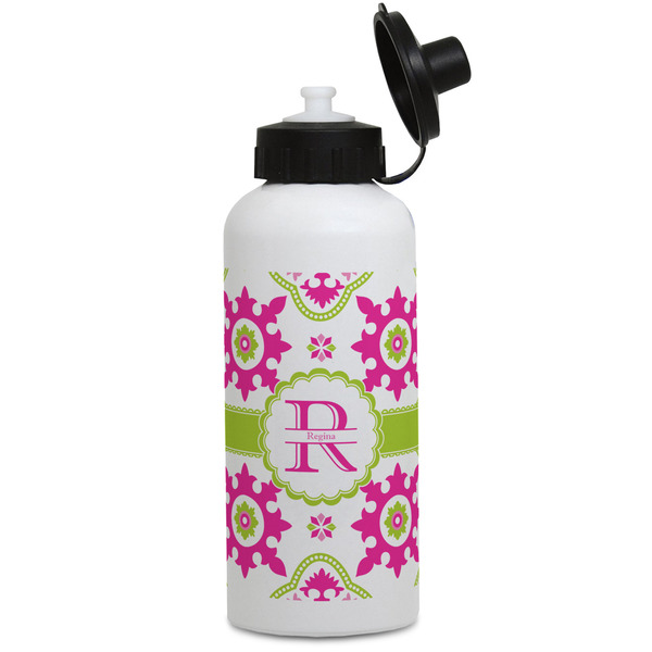 Custom Suzani Floral Water Bottles - Aluminum - 20 oz - White (Personalized)