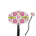 Suzani Floral 7" Oval Plastic Stir Sticks - Black - Single Sided (Personalized)