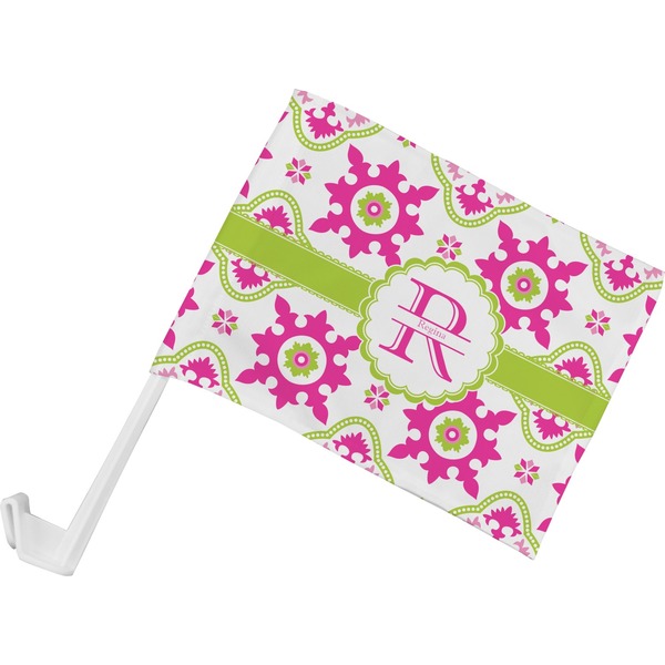 Custom Suzani Floral Car Flag - Small w/ Name and Initial