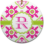 Suzani Floral Round Ceramic Ornament w/ Name and Initial