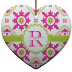 Suzani Floral Heart Ceramic Ornament w/ Name and Initial