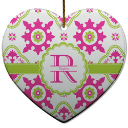 Suzani Floral Heart Ceramic Ornament w/ Name and Initial