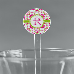 Suzani Floral 7" Round Plastic Stir Sticks - Clear (Personalized)