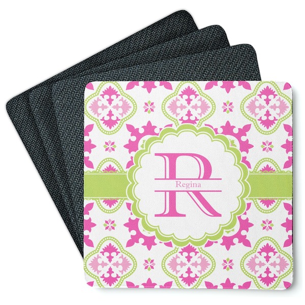 Custom Suzani Floral Square Rubber Backed Coasters - Set of 4 (Personalized)