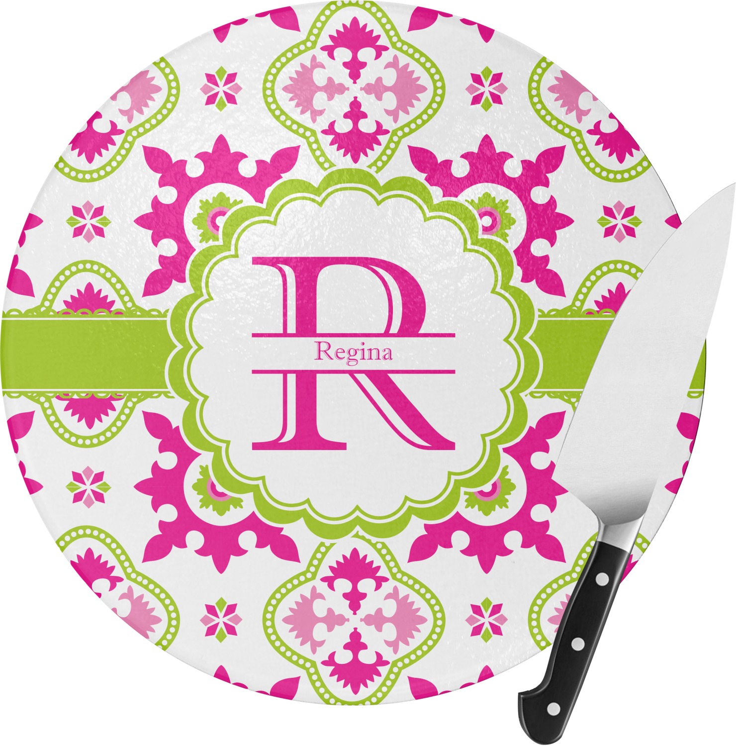 Custom Suzani Floral Round Glass Cutting Board Personalized Youcustomizeit 