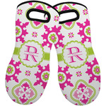 Suzani Floral Neoprene Oven Mitts - Set of 2 w/ Name and Initial