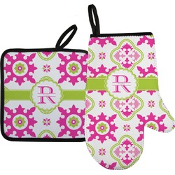 Suzani Floral Right Oven Mitt & Pot Holder Set w/ Name and Initial
