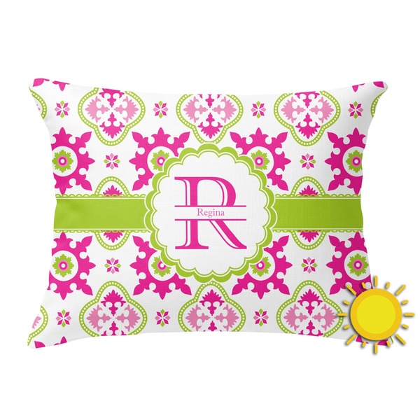 Custom Suzani Floral Outdoor Throw Pillow (Rectangular) (Personalized)