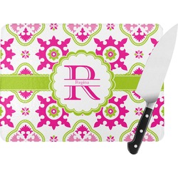 Suzani Floral Rectangular Glass Cutting Board - Large - 15.25"x11.25" w/ Name and Initial