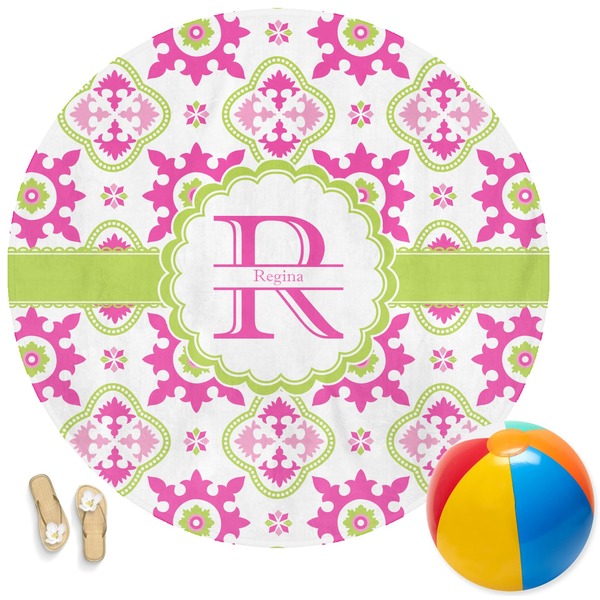 Custom Suzani Floral Round Beach Towel (Personalized)