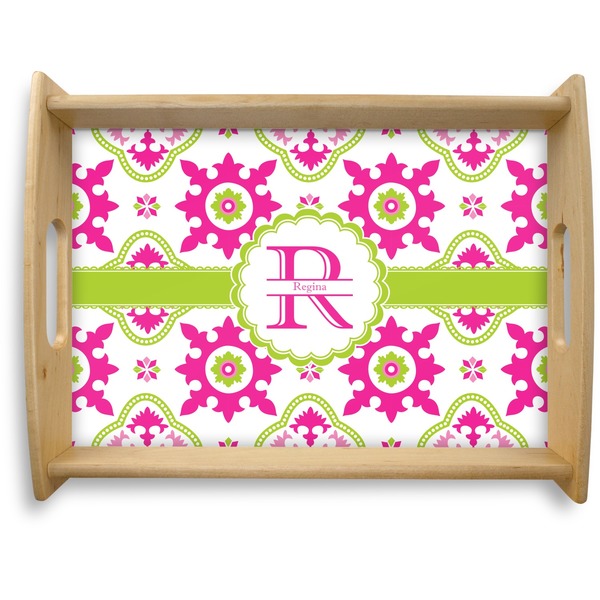 Custom Suzani Floral Natural Wooden Tray - Large (Personalized)