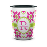 Suzani Floral Ceramic Shot Glass - 1.5 oz - Two Tone - Single (Personalized)