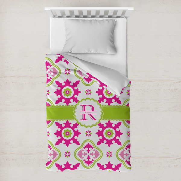 Custom Suzani Floral Toddler Duvet Cover w/ Name and Initial