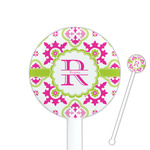 Suzani Floral 5.5" Round Plastic Stir Sticks - White - Single Sided (Personalized)