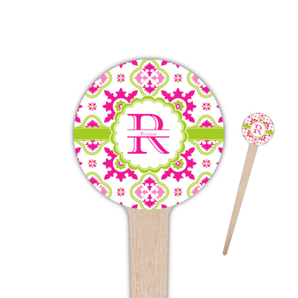 Custom Suzani Floral 4" Round Wooden Food Picks - Single Sided (Personalized)