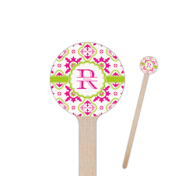 Custom Suzani Floral 7.5" Round Wooden Stir Sticks - Single Sided (Personalized)