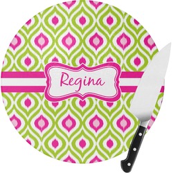Ogee Ikat Round Glass Cutting Board - Small (Personalized)