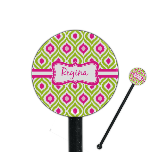 Custom Ogee Ikat 5.5" Round Plastic Stir Sticks - Black - Single Sided (Personalized)