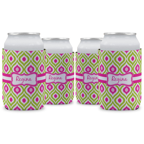 Custom Ogee Ikat Can Cooler (12 oz) - Set of 4 w/ Name or Text