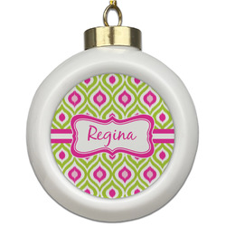 Ogee Ikat Ceramic Ball Ornament (Personalized)