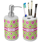 Ogee Ikat Ceramic Bathroom Accessories Set (Personalized)