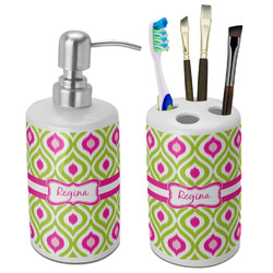 Ogee Ikat Ceramic Bathroom Accessories Set (Personalized)