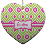 Ogee Ikat Heart Ceramic Ornament w/ Name or Text