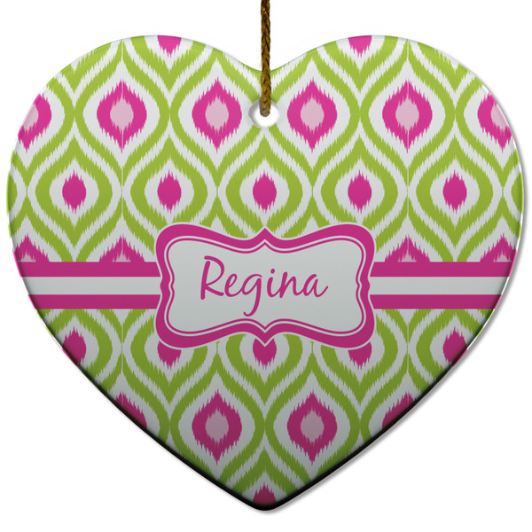 Custom Ogee Ikat Heart Ceramic Ornament w/ Name or Text