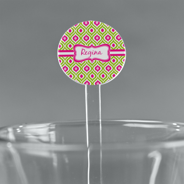 Custom Ogee Ikat 7" Round Plastic Stir Sticks - Clear (Personalized)